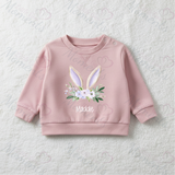 Personalised Bunny Ear Sweatshirt. Custom Kids Jumper - Floral Bunny Ear Design