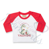 Personalised My Mummy Is My Valentine Long Sleeved Top. Kids Dino Valentine's Outfit - Red or Navy