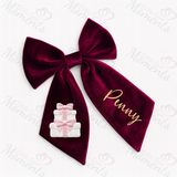 Personalised Christmas Velvet Hair Bow - Christmas Presents Design