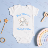 Personalised Happy Father's Day Baby Bodysuit. Custom Cute Father's Day Baby Vest - Elephant Design - Pink or Blue