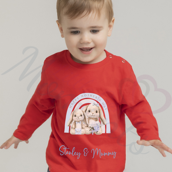 Personalised Happy Mother's Day Long Sleeved Top - Baby and Toddler - Mummy & Baby Bunny Design