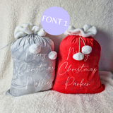 Luxury Plush Velvet Personalised "Merry Christmas" Santa Gift Sacks - Red or Grey - 50cm x 70cm