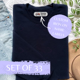 Set of 33 Custom Name Labels. Durable Iron On Name Tags for School Uniform, Sports Kit. Kids Washable Clothing Labels