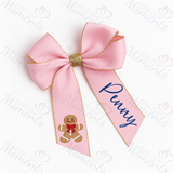 Personalised Glitter Trim Christmas Hair Bow - Gingerbread Man Design - Multiple Colours - 6 Inch Bow