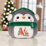Personalised Christmas Penguin Squidgy - Teddy Bear Initial Design. Custom Mumbles Festive Xmas Plush