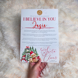 Personalised "I Believe In You" Santa Letter - Candy Cane Lane Red Design. Custom Kids Christmas Eve Box Filler.