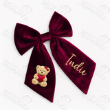 Personalised Valentine's Velvet Hair Bow - Teddy Heart Design