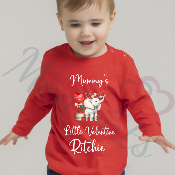 Personalised Mummy's Little Valentine Long Sleeved Top - Baby and Toddler - Elephant Design