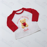 Personalised Mummy's Little Valentine Long Sleeved Top. Kids Valentine's Outfit - Red or Navy - Teddy Heart Design