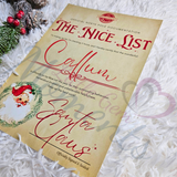 Personalised Nice List Certificate - Rustic. Custom Kids Xmas Treat. Christmas Eve Box Fillers.