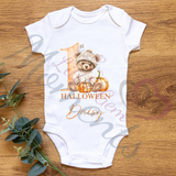 Personalised 1st Halloween Baby Bodysuit. Custom Baby Pumpkin Vest