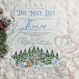Personalised Blue Nice List Certificate. Custom Christmas Eve Box Fillers