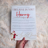 Personalised "I Believe In You" Letter from Santa Claus. Custom Xmas Eve Box Filler - Santa Sack Design