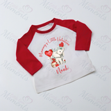 Personalised Mummy's Little Valentine Long Sleeved Top. Kids Valentine's Outfit - Red or Navy - Elephant