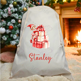 Personalised Christmas Santa Sack - Elf Present Design. Premium Custom Xmas Gift Sack with Name