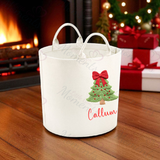 Personalised Christmas Gift Basket Trug. Festive Gift Sack - Christmas Tree Design