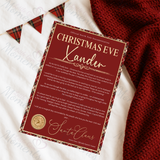 Personalised Christmas Eve Tartan Santa Letter. Custom Christmas Eve Box Filler.
