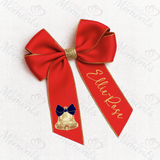 Personalised Glitter Trim Christmas Hair Bow - Festive Bell Design - Multiple Colours - 6 Inch Bow