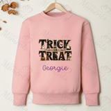 Trick Or Treat Sweatshirt | Personalised Kids Halloween Top | Custom Name Toddler Halloween Sweater | Gothic Halloween Jumper