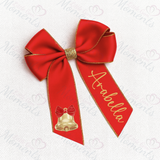 Personalised Glitter Trim Christmas Hair Bow - Festive Bell Design - Multiple Colours - 6 Inch Bow