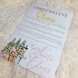 Personalised Christmas Eve Santa Letter - Candy Cane Lane Pink Design. Custom Kids Christmas Eve Box Filler.