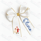Personalised Glitter Trim Christmas Hair Bow - Santa Claus Design - Multiple Colours - 6 Inch Bow