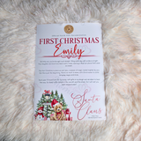 Personalised First Christmas Certificate from Santa Claus. Custom Baby Xmas Keepsake - Candy Cane Lane Design