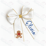Personalised Glitter Trim Christmas Hair Bow - Gingerbread Man Design - Multiple Colours - 6 Inch Bow
