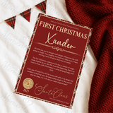 Personalised First Christmas Tartan Certificate. Custom Baby Xmas Keepsake.