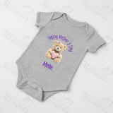 Personalised Happy Mother's Day Baby Bodysuit. Custom Baby Vest - Blue or Pink Teddy Heart Design