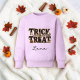 Trick Or Treat Sweatshirt | Personalised Kids Halloween Top | Custom Name Toddler Halloween Sweater | Gothic Halloween Jumper