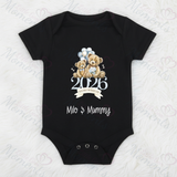 Personalised Our First Mother's Day Baby Bodysuit. Custom Baby Vest - Blue or Pink Teddy Design