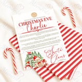 Personalised Christmas Eve Santa Letter - Candy Cane Lane Red Design. Custom Kids Christmas Eve Box Filler.