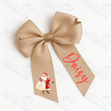 Personalised Glitter Trim Christmas Hair Bow - Santa Claus Design - Multiple Colours - 6 Inch Bow