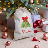 Personalised Christmas Santa Sack - Christmas Tree Design. Premium Custom Xmas Gift Sack with Name