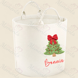 Personalised Christmas Gift Basket Trug. Festive Gift Sack - Christmas Tree Design