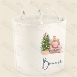 Personalised Christmas Gift Basket Trug. Festive Gift Sack - Train Design - Pink or Navy