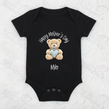 Personalised Happy Mother's Day Baby Bodysuit. Custom Baby Vest - Blue or Pink Teddy Heart Design