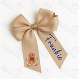 Personalised Glitter Trim Christmas Hair Bow - Gingerbread Man Design - Multiple Colours - 6 Inch Bow