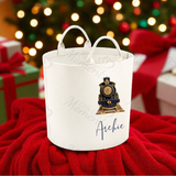 Personalised Christmas Gift Basket Trug. Festive Gift Sack - Christmas Navy Train Design