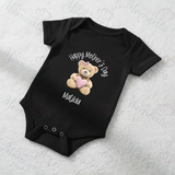 Personalised Happy Mother's Day Baby Bodysuit. Custom Baby Vest - Blue or Pink Teddy Heart Design