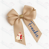 Personalised Glitter Trim Christmas Hair Bow - Santa Claus Design - Multiple Colours - 6 Inch Bow