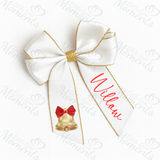 Personalised Glitter Trim Christmas Hair Bow - Festive Bell Design - Multiple Colours - 6 Inch Bow