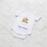 Personalised Our First Mother's Day Baby Bodysuit. Custom Baby Vest - Blue or Pink Teddy Design