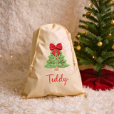 Personalised Christmas Santa Sack - Christmas Tree Design. Premium Custom Xmas Gift Sack with Name