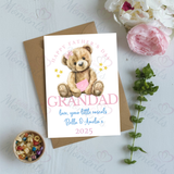 Personalised Happy Father's Day Card. Fully Custom Card for Dad, Grandad, Popps - Pink or Blue Teddy Design