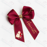 Personalised Glitter Trim Christmas Hair Bow - Santa Claus Design - Multiple Colours - 6 Inch Bow