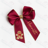 Personalised Glitter Trim Christmas Hair Bow - Gingerbread Man Design - Multiple Colours - 6 Inch Bow