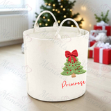 Personalised Christmas Gift Basket Trug. Festive Gift Sack - Christmas Tree Design