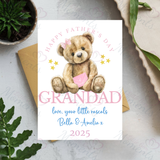Personalised Happy Father's Day Card. Fully Custom Card for Dad, Grandad, Popps - Pink or Blue Teddy Design